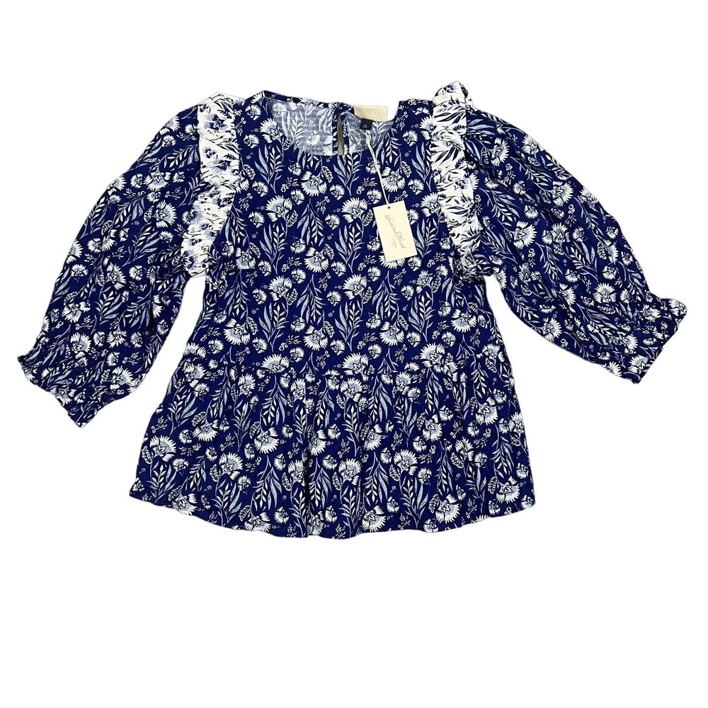 Universal Thread Women's Blue Floral Print Ruffle Top - Size Small - NWT